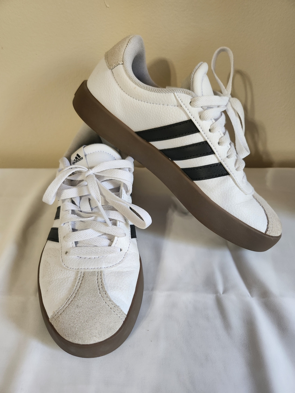 Adidas White & Black Sneakers with Brown Gum Sole